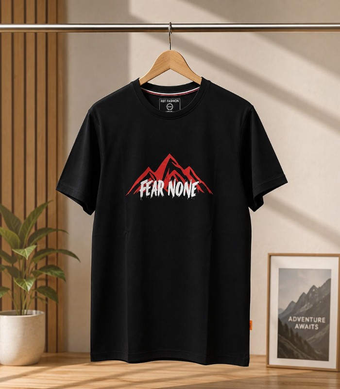 Black (2) T-Shirt FEAR NONE Premium Round Neck - Image 1