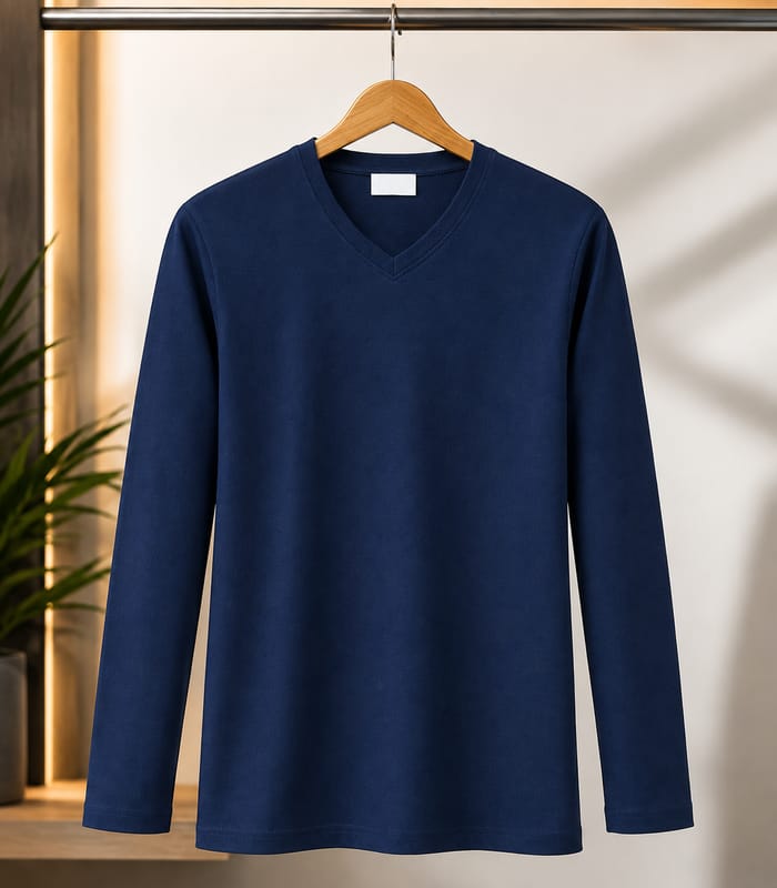 Long Sleeve T Shirt - Nevy Long Sleeve V-Neck T - Image 1