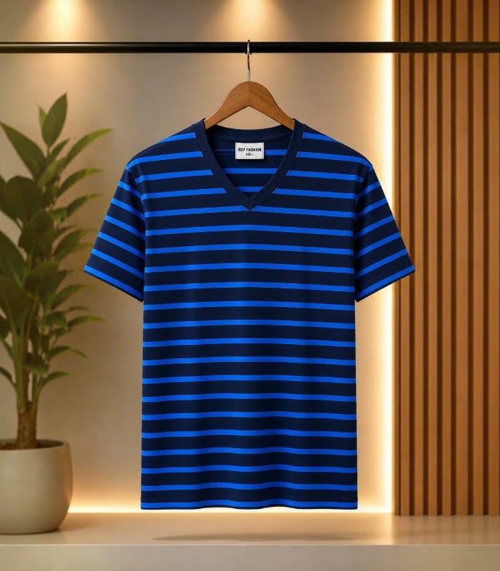 Step Blue T-Shrit Step V-Neck T-Shirt - Image 1
