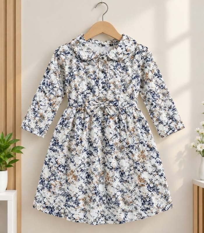 Girls dress (2) Girls Printed Long Sleeve Dress - Image 1