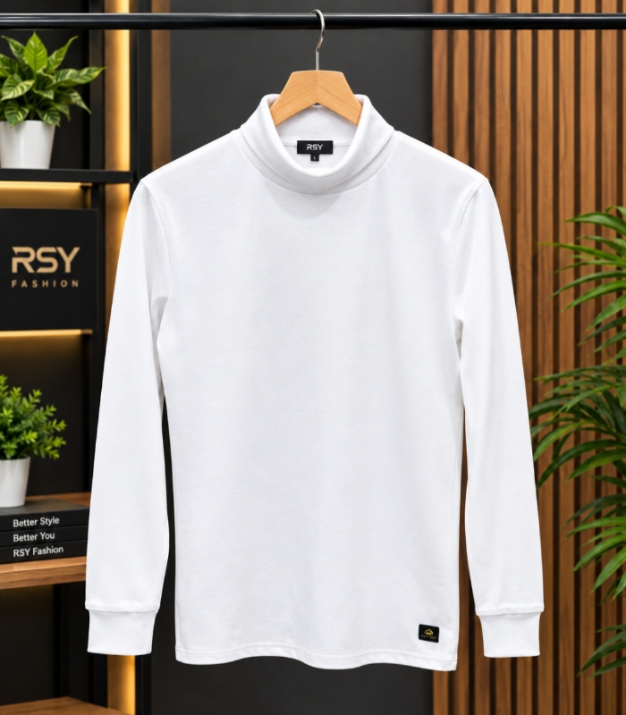 High Neck - White (1) Premium High Neck Long Sleeve Sweet T-Shirt - Image 1
